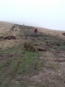Mike in the ruts on the descent from the top of Rivington Pike.